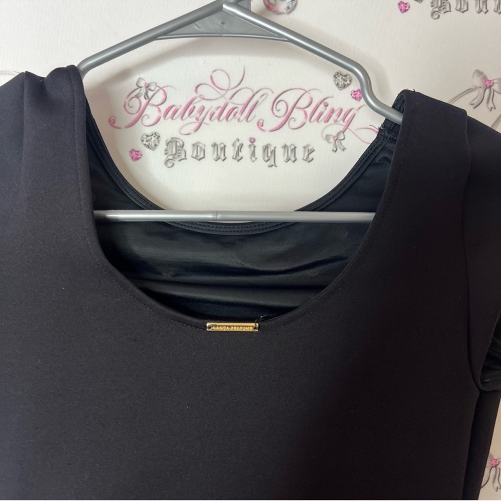 Landa perfume bodysuit Stylish Black One Piece with Gold Accents grommets